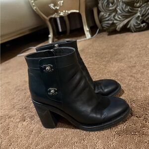 CHANEL Black Heeled Leather Boots